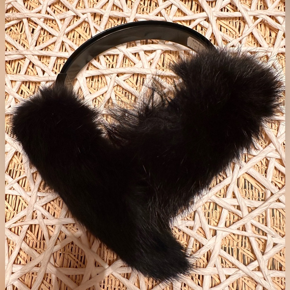 Elegant Black rabbit Fur Headband ear muffs ear warmers adjustable headband